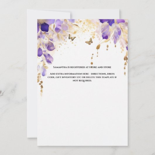 Paarse bruid om bloemen te zijn vrijgezellenfeest kaart (Achterkant)