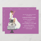 Paarse bruid op huwelijkstaart kaart (Voorkant / Achterkant)