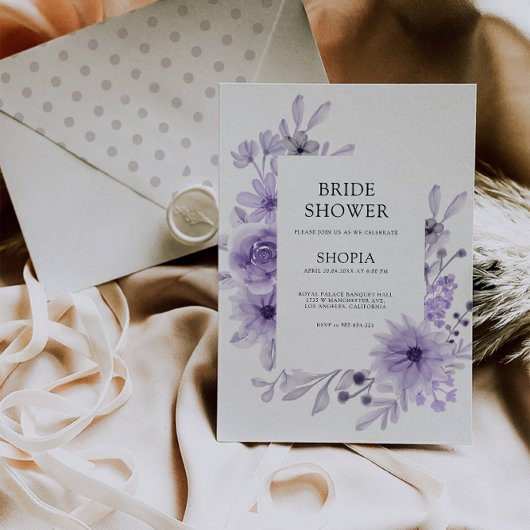 Paarse bruidsdouche uitnodiging