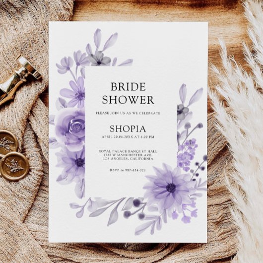 Paarse bruidsdouche uitnodiging