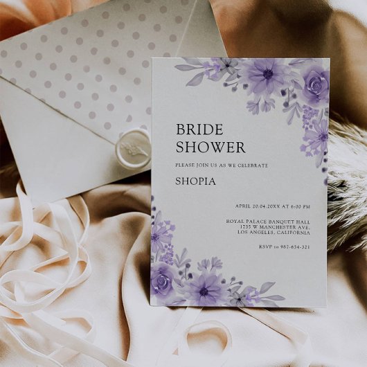 Paarse bruidsdouche uitnodiging