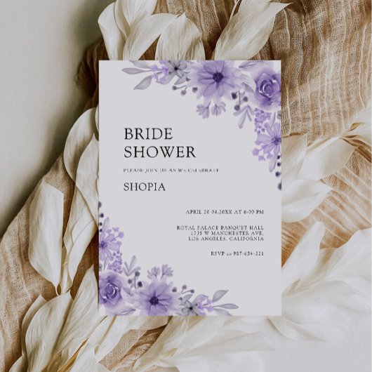 Paarse bruidsdouche uitnodiging