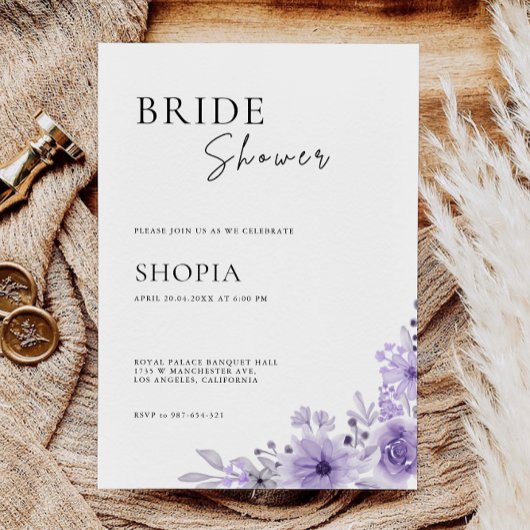 Paarse bruidsdouche uitnodiging