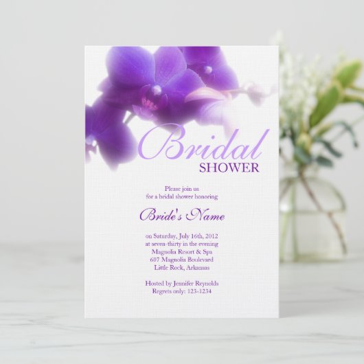 Paarse bruidsdouche uitnodiging (Staand voorkant)