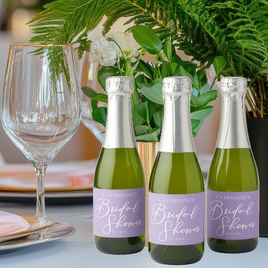 Paarse Bruidsfeest Borrel Persoonlijke Mini Sparkling Wijnetiket