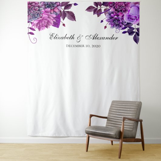 Paarse bruiloft achtergrond. Photobooth achtergron Wandkleed (In situ)