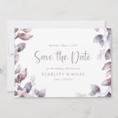 Paarse bruiloft bespaart de datum save the date (Voorkant)