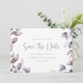Paarse bruiloft bespaart de datum save the date (Staand voorkant)
