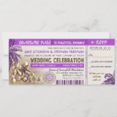 paarse bruiloft boarding pass tickets kaart (Voorkant)