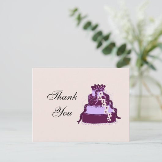 Paarse bruiloft Cake Dank u Briefkaart (Staand voorkant)