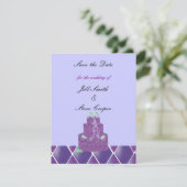 Paarse bruiloft Cake Save the Date (Staand voorkant)