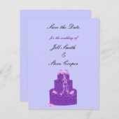 Paarse bruiloft Cake Save the Date (Voorkant / Achterkant)