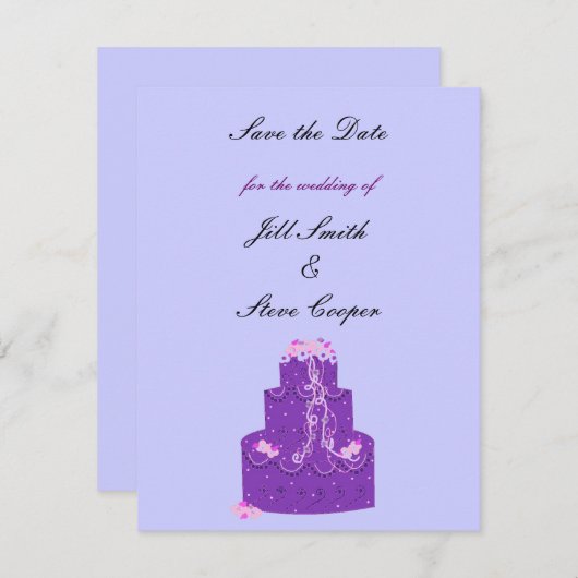 Paarse bruiloft Cake Save the Date (Voorkant / Achterkant)