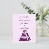 Paarse bruiloft Cake Save the Date (Staand voorkant)