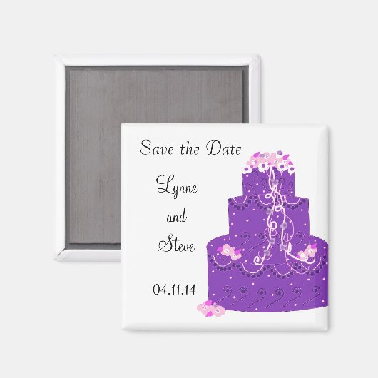 Paarse bruiloft Cake Save the Date Magneet (Voorkant / Achterkant)