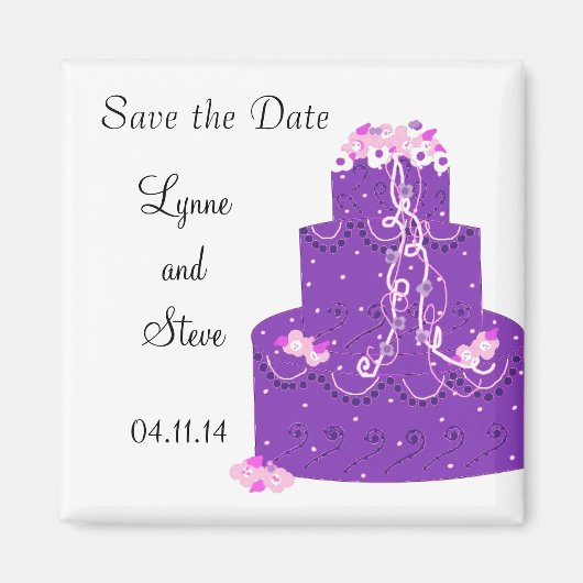Paarse bruiloft Cake Save the Date Magneet (Voorkant)