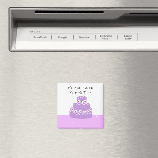 Paarse bruiloft Cake Save the Date Magneet (Insitu (Vaatwasser))