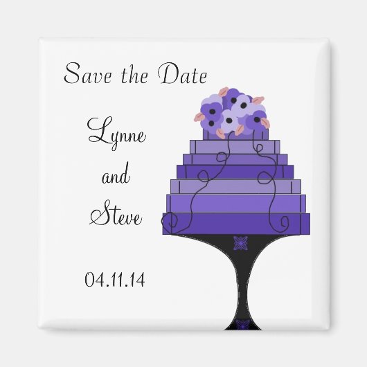 Paarse bruiloft Cake Save the Date Magneet (Voorkant)
