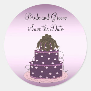 Paarse bruiloft Cake Save the Date Ronde Sticker