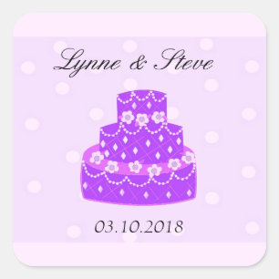Paarse bruiloft Cake Save the Date Vierkante Sticker