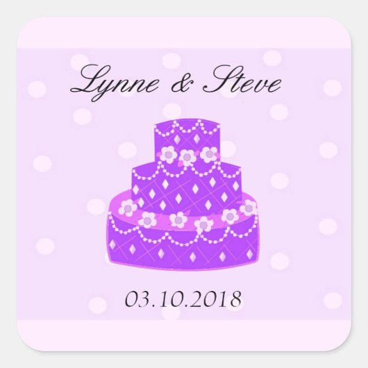 Paarse bruiloft Cake Save the Date Vierkante Sticker (Voorkant)