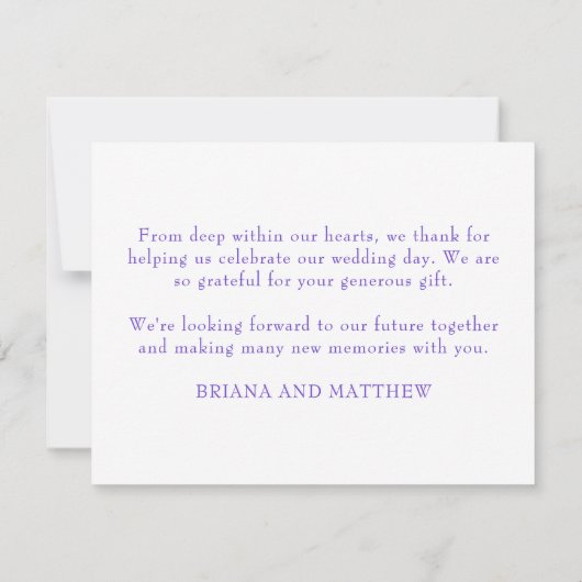 Paarse bruiloft dank u kaart (Achterkant)