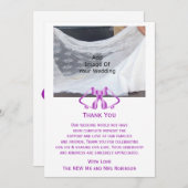 Paarse bruiloft dank u kaart bellen en lint (Voorkant / Achterkant)