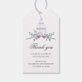 Paarse bruiloft dank u. Vogelkooi en bloemen Cadeaulabel (Voorkant)