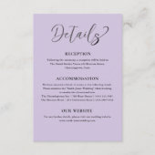 Paarse bruiloft details informatiekaartje (Voorkant)