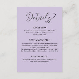 Paarse bruiloft details informatiekaartje