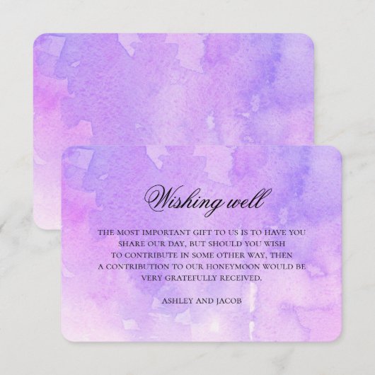 Paarse bruiloft die het goed wenst. Lavendel water Informatiekaartje (Voorkant / Achterkant)