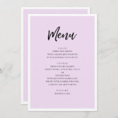 Paarse bruiloft. Eenvoudige lavendelminimalist Menu (Voorkant / Achterkant)