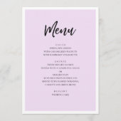 Paarse bruiloft. Eenvoudige lavendelminimalist Menu (Voorkant)