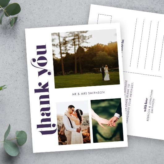 Paarse bruiloft Foto: Bedankt Briefkaart