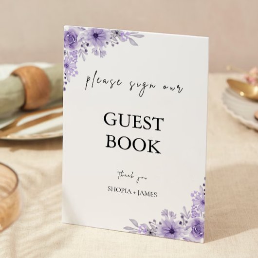 Paarse bruiloft gastenboek teken Sjabloon Kaart