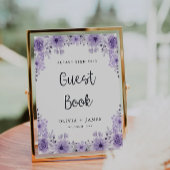 Paarse bruiloft gastenboek teken Sjabloon Kaart