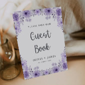 Paarse bruiloft gastenboek teken Sjabloon Kaart