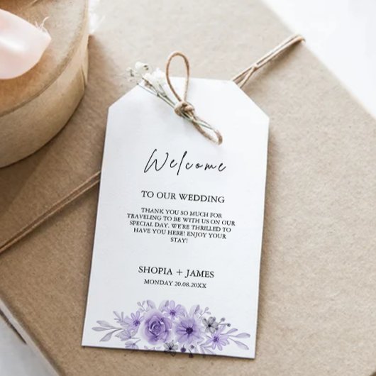 Paarse bruiloft gunst Label Sjabloon, Cadeaulabel