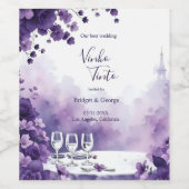 Paarse bruiloft in Parijs met Eiffeltoren Wijn Etiket (Enkel label)