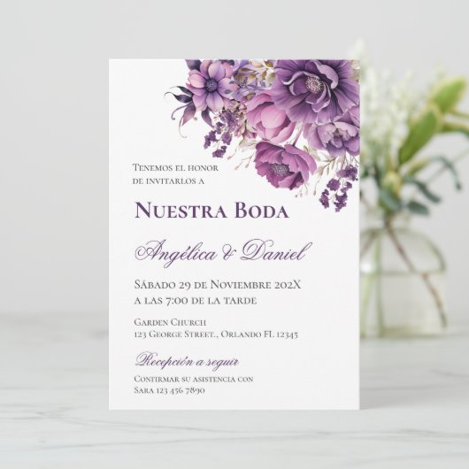 Paarse bruiloft in Spanje Kaart (Staand voorkant)