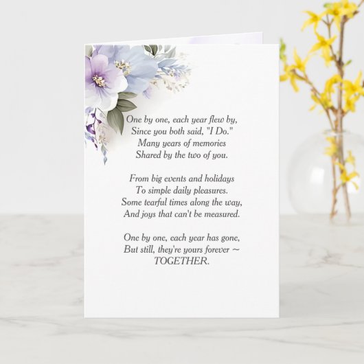 Paarse bruiloft Jubileum gedicht Kaart (Gele Bloem)