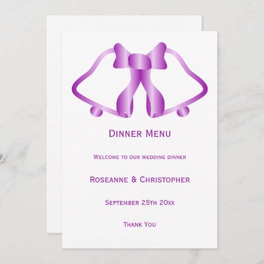 Paarse bruiloft menu bellen en lint (Voorkant / Achterkant)