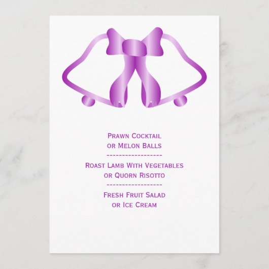 Paarse bruiloft menu bellen en lint (Achterkant)
