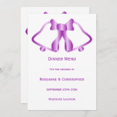 Paarse bruiloft menu bellen en lint (Voorkant / Achterkant)