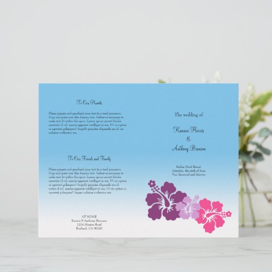 Paarse bruiloft met Hawaiiaanse hibiscus flower (Staand voorkant)