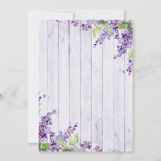 Paarse bruiloft met Lila Floral Waterverf Rustic Kaart (Achterkant)