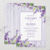 Paarse bruiloft met Lila Floral Waterverf Rustic Kaart (Voorkant / Achterkant)