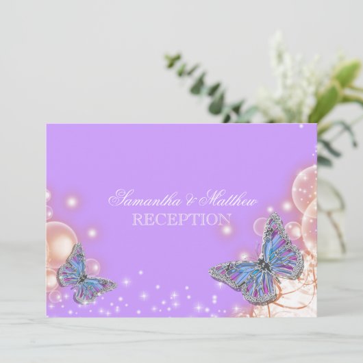 Paarse bruiloft met vlinder kaart (Staand voorkant)