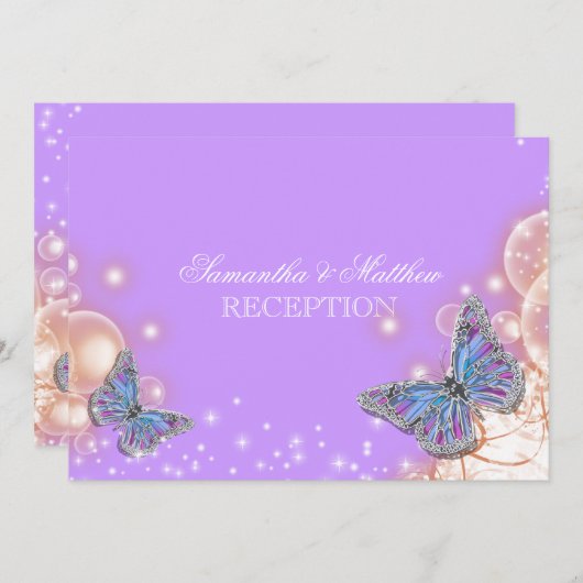 Paarse bruiloft met vlinder kaart (Voorkant / Achterkant)