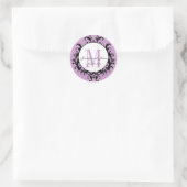 Paarse Bruiloft Monogram Namen Datum Sticker (Tas)